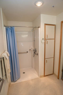 Spacious Showers at Timberhill Place assisted living in Corvallis, Oregon.